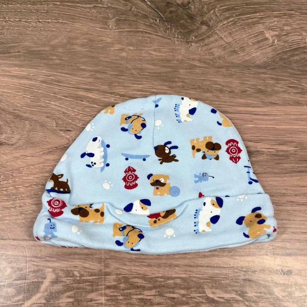 Baby Grand Baby Hats 0/3M Blue Dog Print Embroidered Cotton 2pk